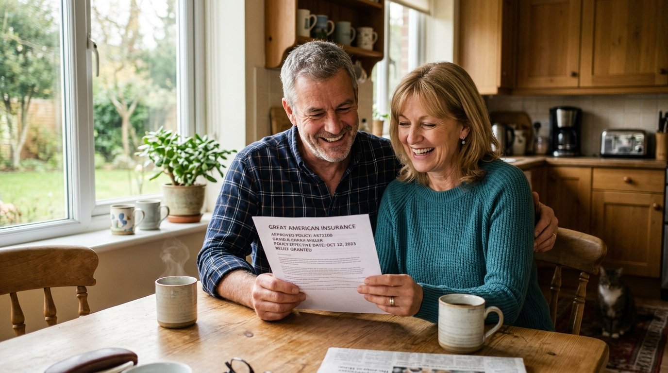 Relieved policyholders after reviewing their insurance rate